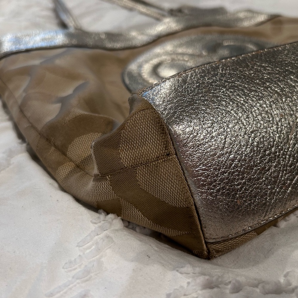 Coach Metallic Gold Hue and Tan Monogram Tote - Picture 8 of 15